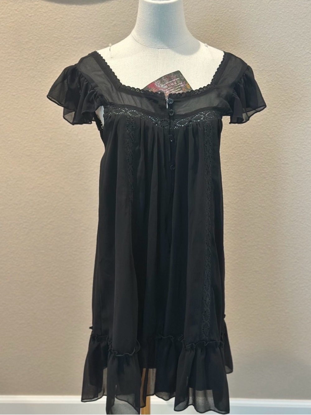 Women's Black Button-Front Lace-Trim Tunic